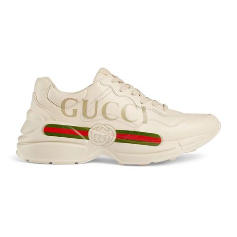 Women's Rhyton Gucci Logo Leather Sneaker