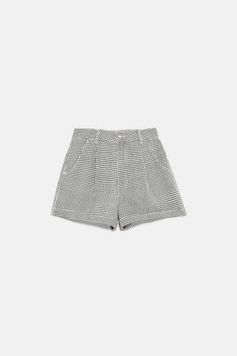 High-waist Gingham Denim Bermudas