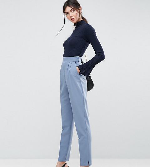 Asos Tall - Pantaloni Stretti In Fondo A Vita Alta - Blu