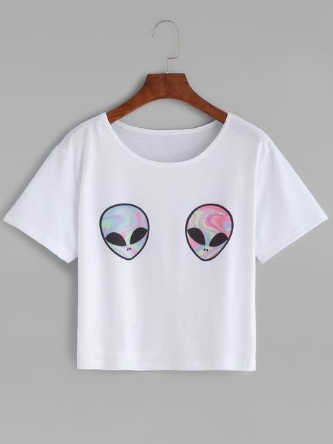 White Aliens Print T-shirt