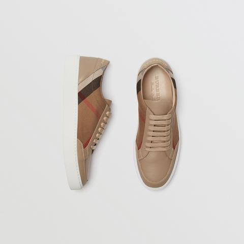 Check Detail Leather Sneakers
