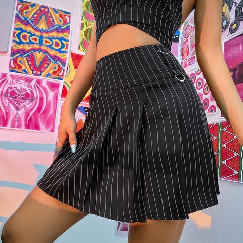 Pinstriped Print Pleated Skirt