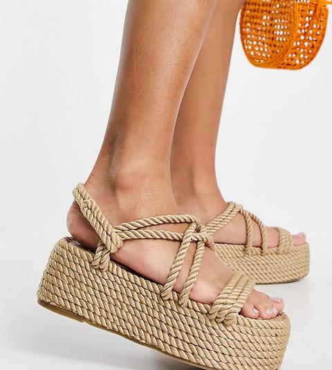 Sandalias Beis Con Plataforma Plana De Cuerda Tinly De Raid Wide Fit