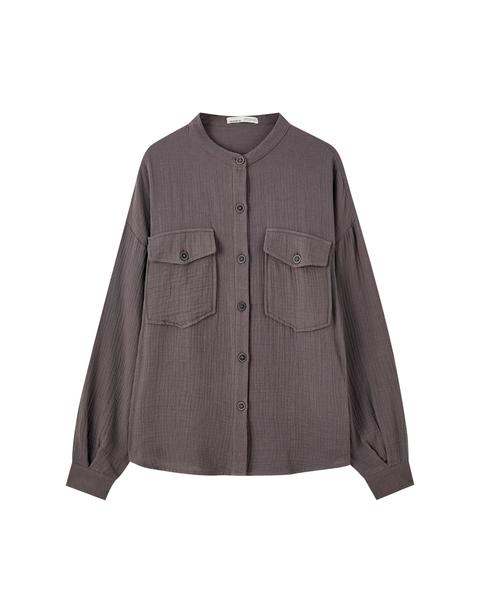 Camisa Bolsillos Cuello Mao