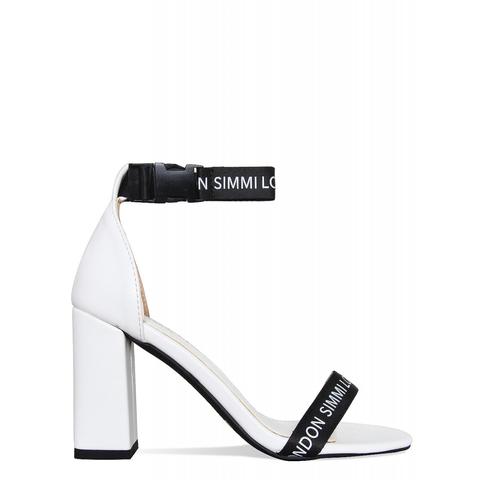 Metropolitan White One Million Logo Buckle Heels