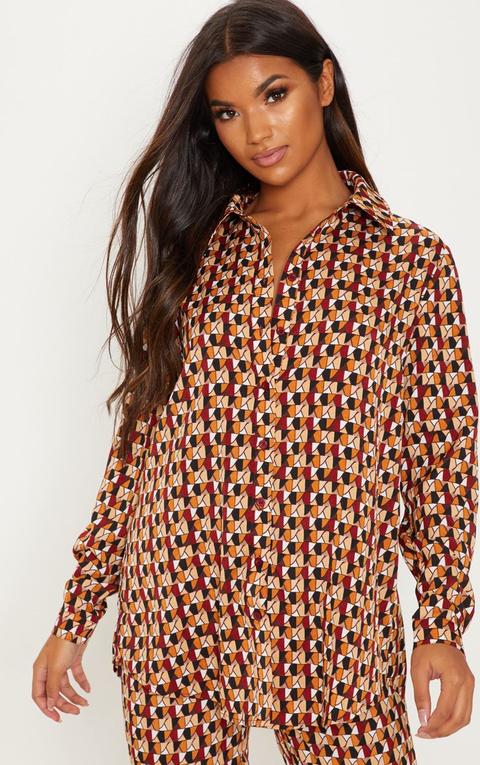 Rust Geo Print Oversized Shirt