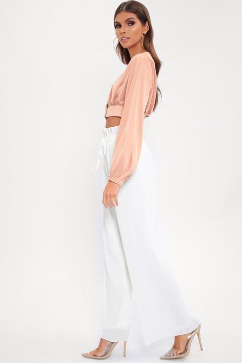 white pleated wide leg trousers