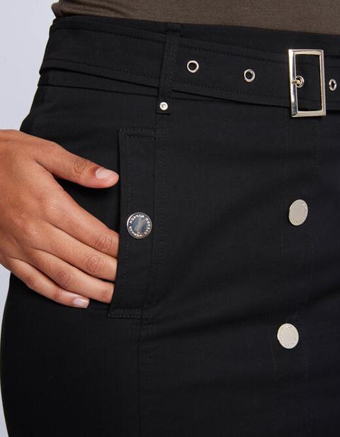 Falda Corta Recta Con Cinturón Y Botones Negro Mujer Morgan Toi en 21 Buttons