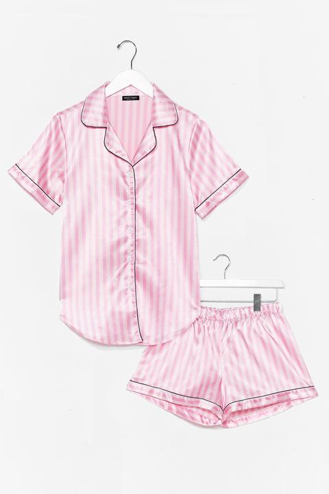 Womens Just Satin Bed Striped Pajama Set