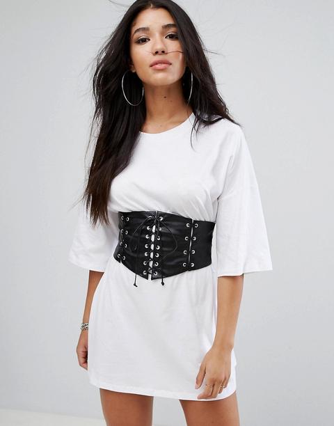 Glamorous - Vestito T-shirt Con Vita A Corsetto - Bianco