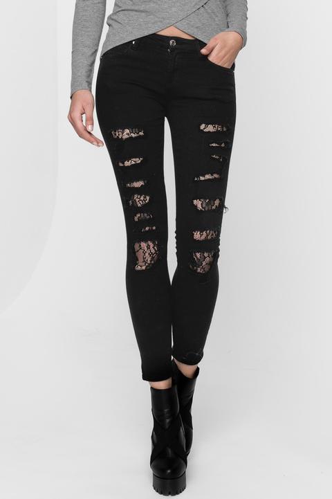 Pantaloni Skinny Con Pizzo