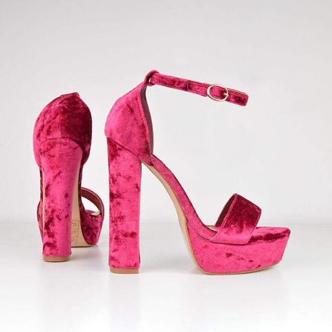 Katie - Fuchsia Velvet Heeled Sandals