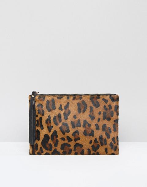 Clutch De Cuero Con Diseño De Leopardo Y Correa Para La Muñeca De Whistles