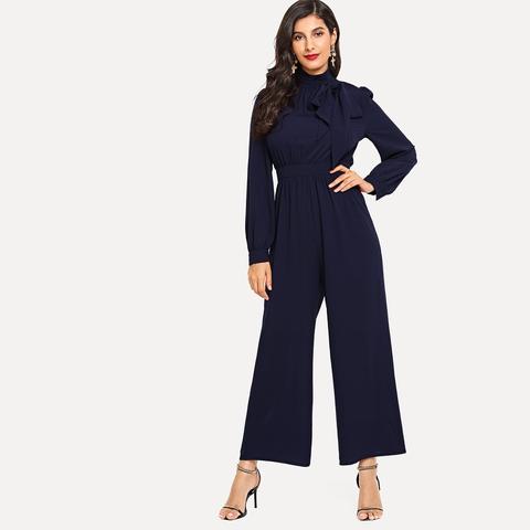 Tute Cerniera Colore Unico Blu Navy Look Elegante from SheIn on 21 Buttons