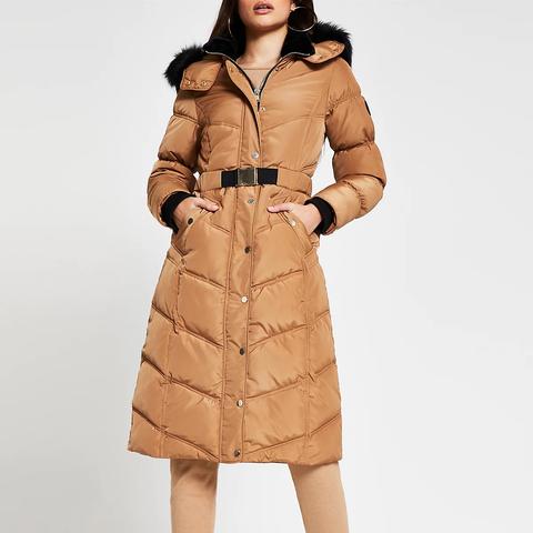 Camel Oversized Belted Puffer Coat