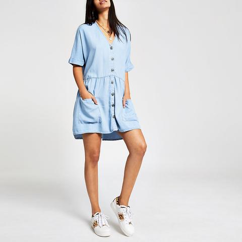 button front smock dress