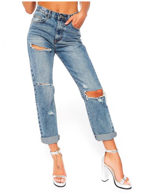 Blue Ripped High Waisted Jeans