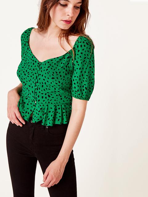 Green And Black Spot Madelyn Peplum Top