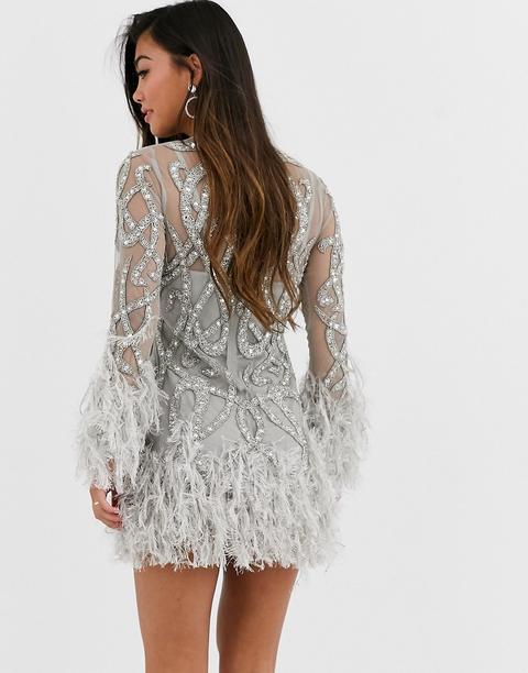 feather embellished mini dress