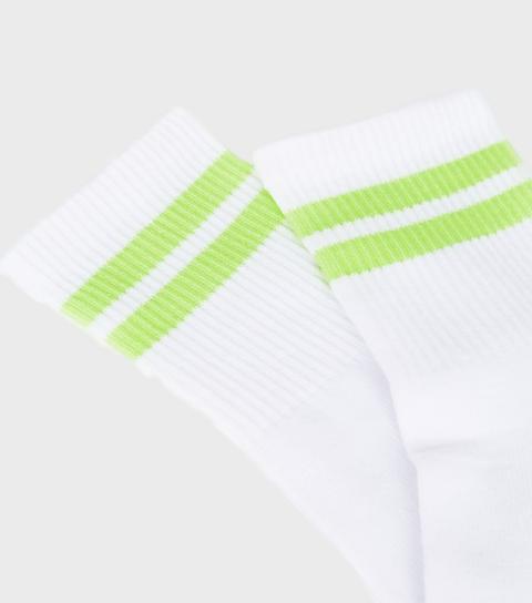 Green Neon Stripe White Ankle Socks New Look