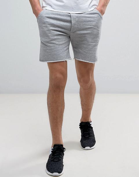 Bershka - Pantaloncini In Jersey Grigi Con Orlo Grezzo - Grigio