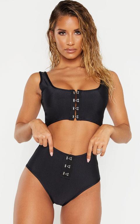 Black Scoop Hook & Eye Bikini Top, Black