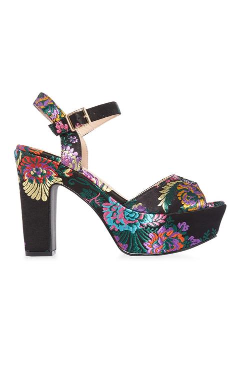 Floral Embroidered Platform Heel