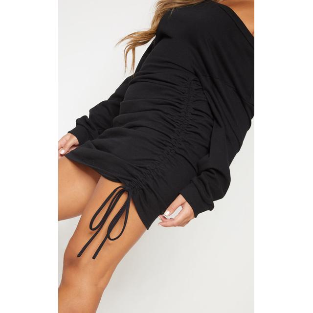 black bardot ruched side jumper dress