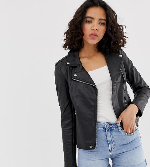 Warehouse - Giacca Biker Nera In Pelle Sintetica - Nero