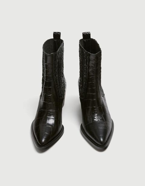 Black Mock Croc Ankle Boots from Pull 
