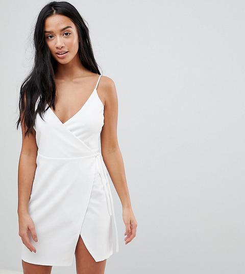 Asos Petite - Vestitino A Portafoglio Con Spalline Sottili In Tessuto Scuba - Bianco