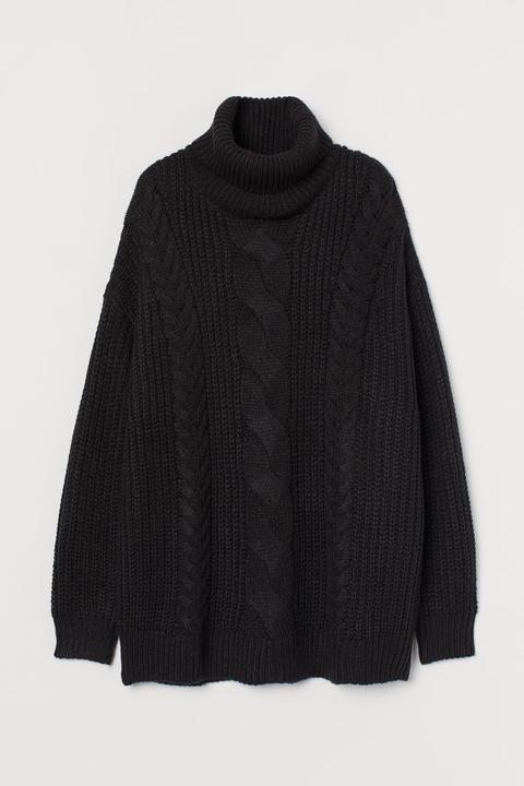 Oversized Polo-neck Jumper - Black