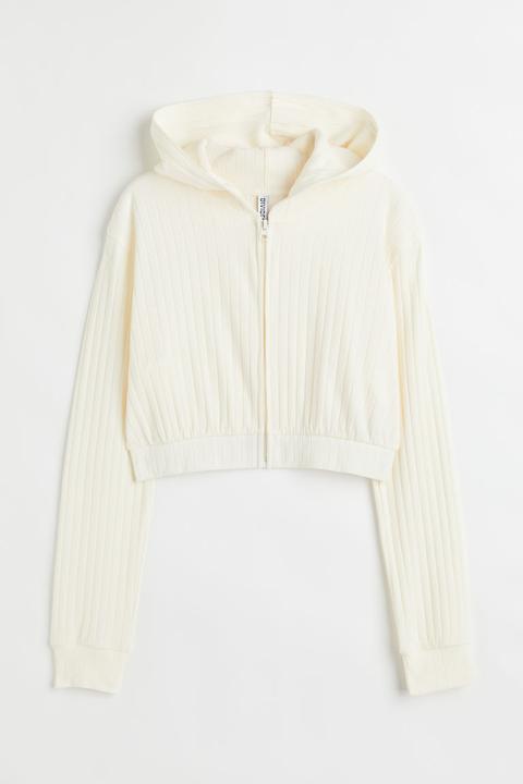 Cropped Zip-through Hoodie - White