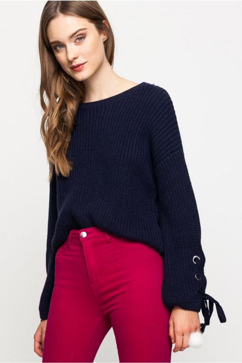 Pullover Blu Con Intrecci