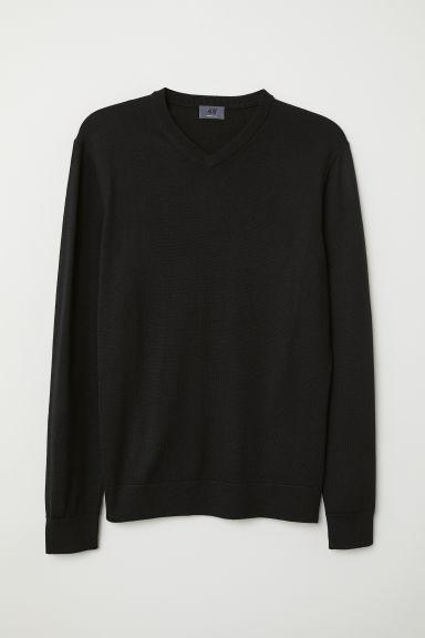 H & M - Pullover Merinos Scollo A V - Nero