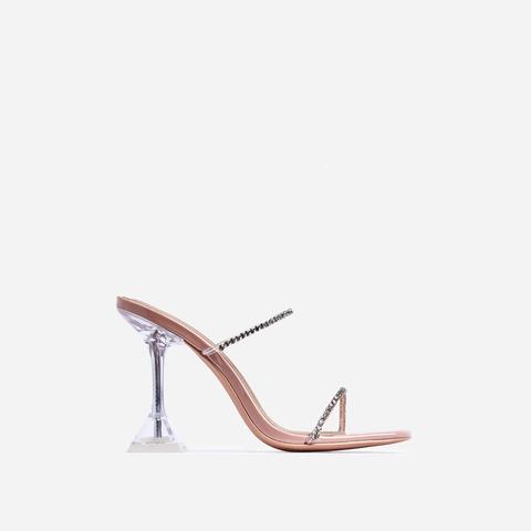 Dreams Diamante Detail Clear Perspex Sculptured Heel Mule In Nude Patent, Nude