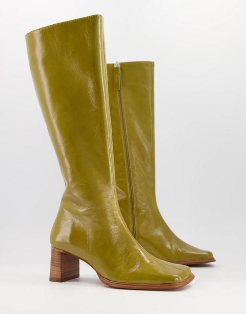 asos design cali premium leather heeled knee boots