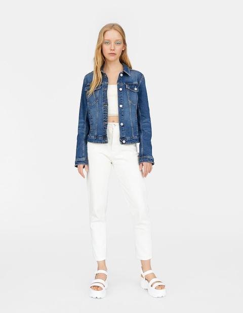 Giubbotto In Jeans Corto Jeans Medio