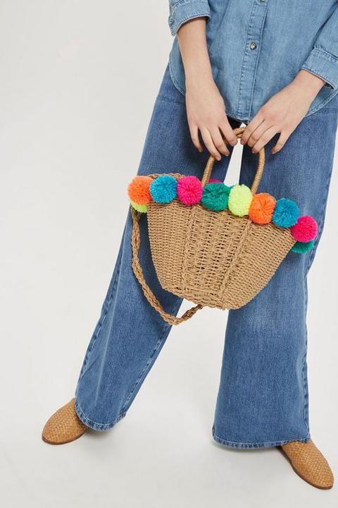 Womens Sia Multi Pom-pom Straw Shopper Bag - Multi, Multi