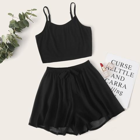 Solid Cami Top & Shorts Pj Set