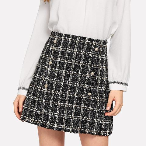 Plaid Tweed Skirt