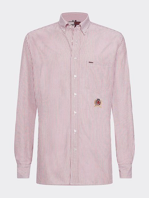 Camicia Oxford A Righe Con Stemma Ricamato