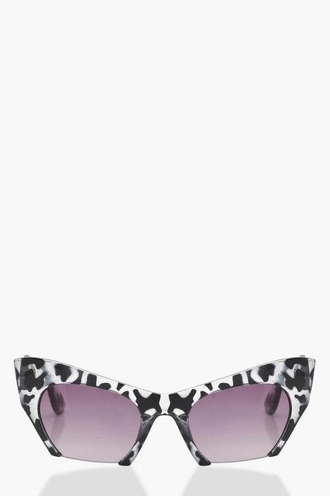 Megan Monochrome Extreme Cat Eye Half Frame Sunglasses