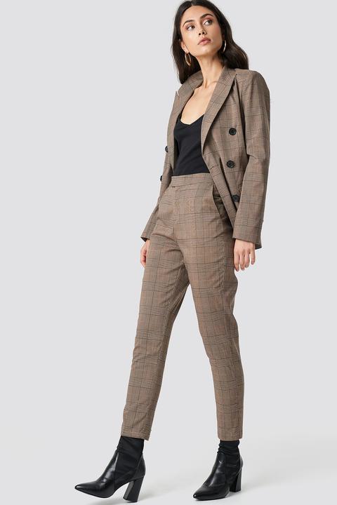 Na-kd Classic Creased Checkered Suit Pants - Brown