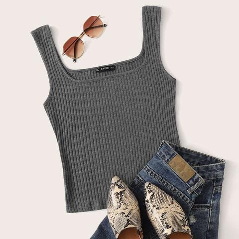 Rib-knit Heather Grey Tank Top