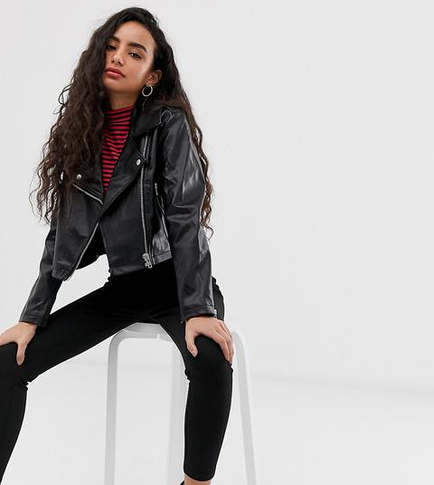 Chaqueta Biker De Efecto Cuero Ultimate De Asos Design Petite-negro