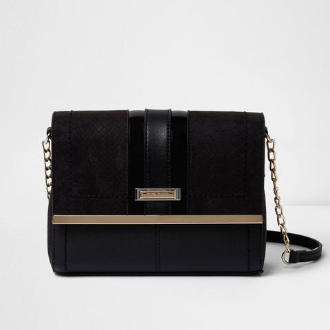 Black Panel Chain Strap Cross Body Bag