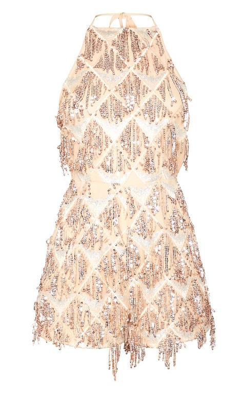 rose gold tassel sequin playsuit