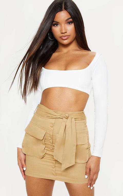 Stone Utility Tie Waist Mini Skirt, White