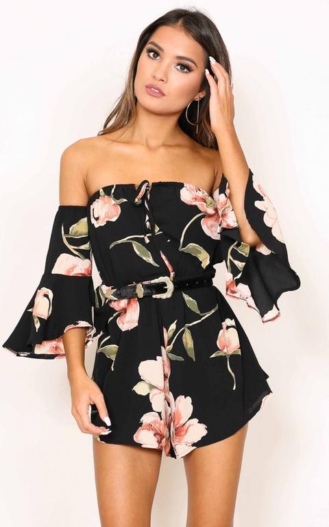 Follow Up Playsuit In Black Floral